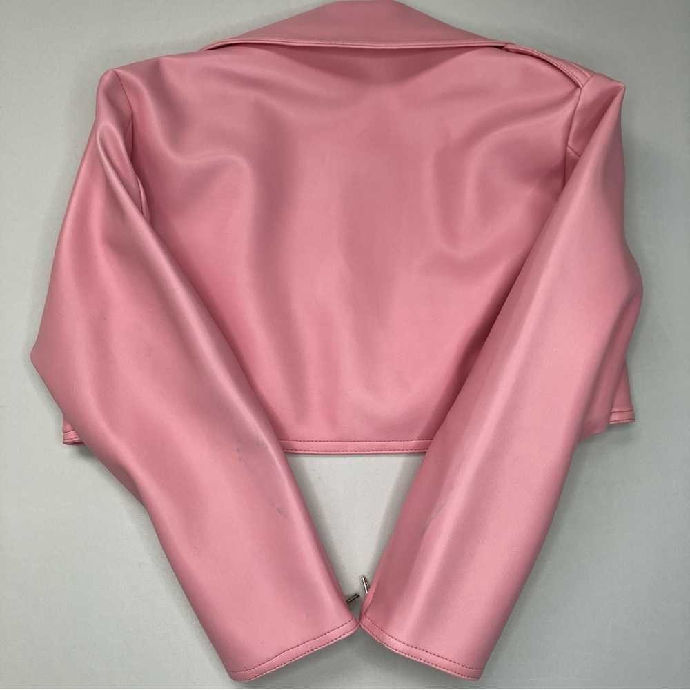 Pinup Couture Pink Vegan Leather Motorcycle Jacket Cropped Bolero Size XS - Picture 16 of 16
